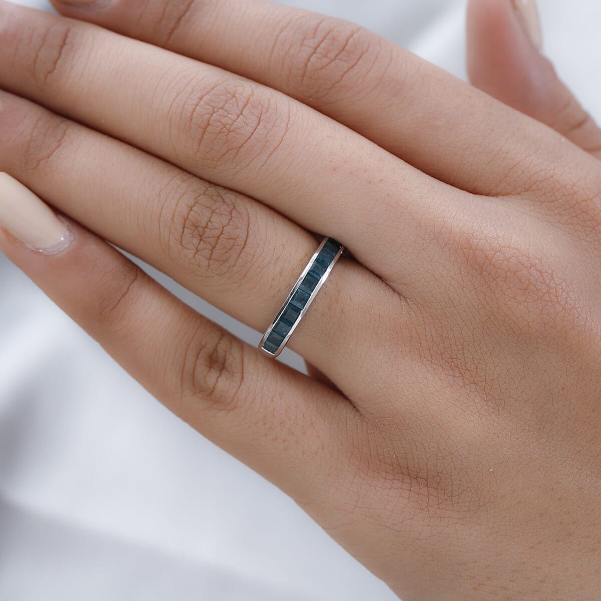 Luxoro 10K White Gold AAA Grandidierite Half Eternity Band Ring (Size 10.0) 1.10 ctw image number 2