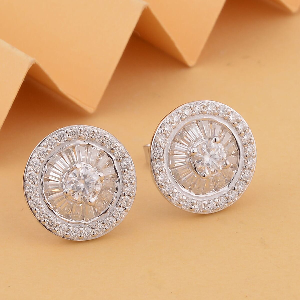 Moissanite Halo Stud Earrings in Rhodium Over Sterling Silver 1.75 ctw image number 1