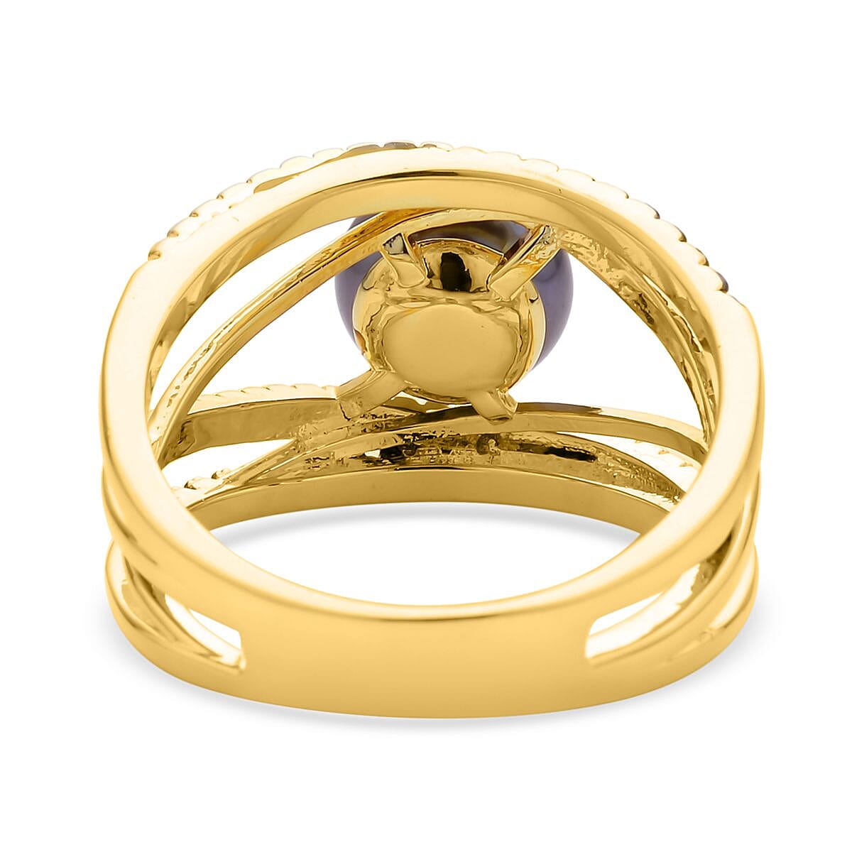 Freshwater Peacock Pearl, Simulated Champagne and White Diamond Ring in Goldtone (Size 6.0) 0.90 ctw