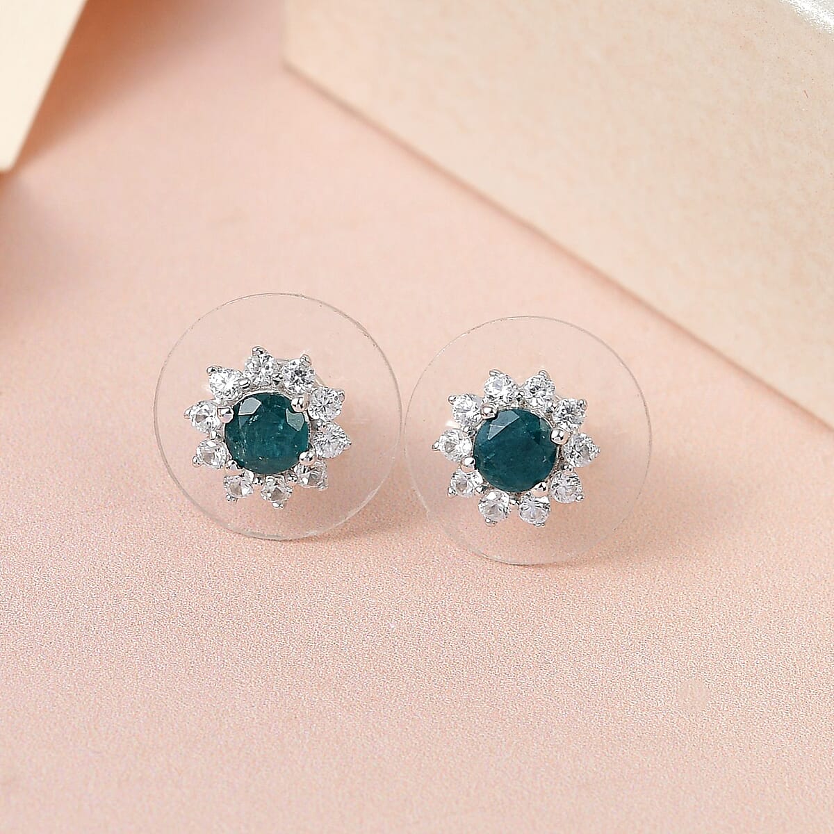 AAA Grandidierite and White Zircon Sunburst Stud Earrings in Platinum Over Sterling Silver 0.90 ctw image number 1