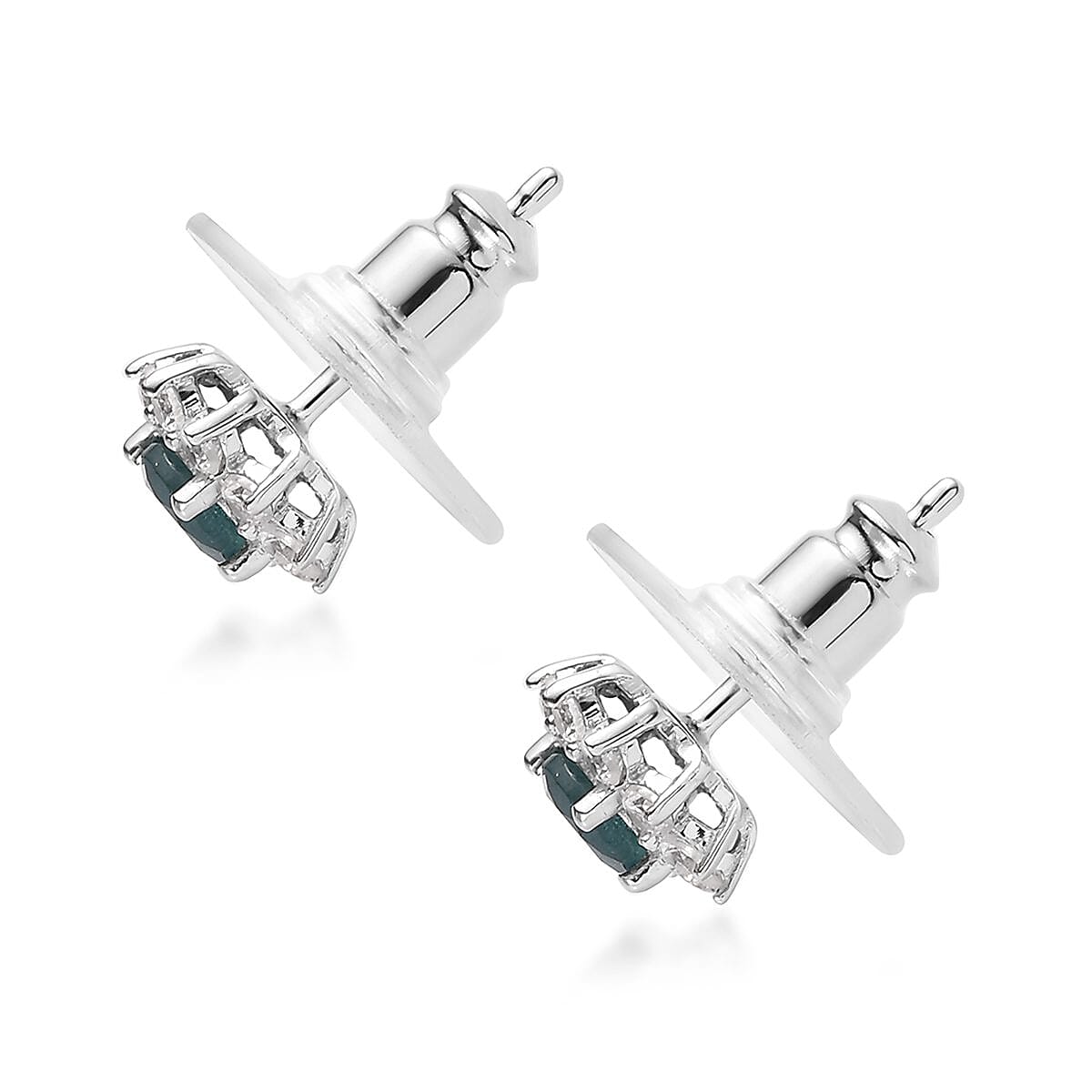 AAA Grandidierite and White Zircon Sunburst Stud Earrings in Platinum Over Sterling Silver 0.90 ctw image number 3