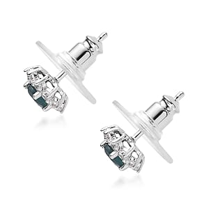 AAA Grandidierite and White Zircon Sunburst Stud Earrings in Platinum Over Sterling Silver 0.90 ctw