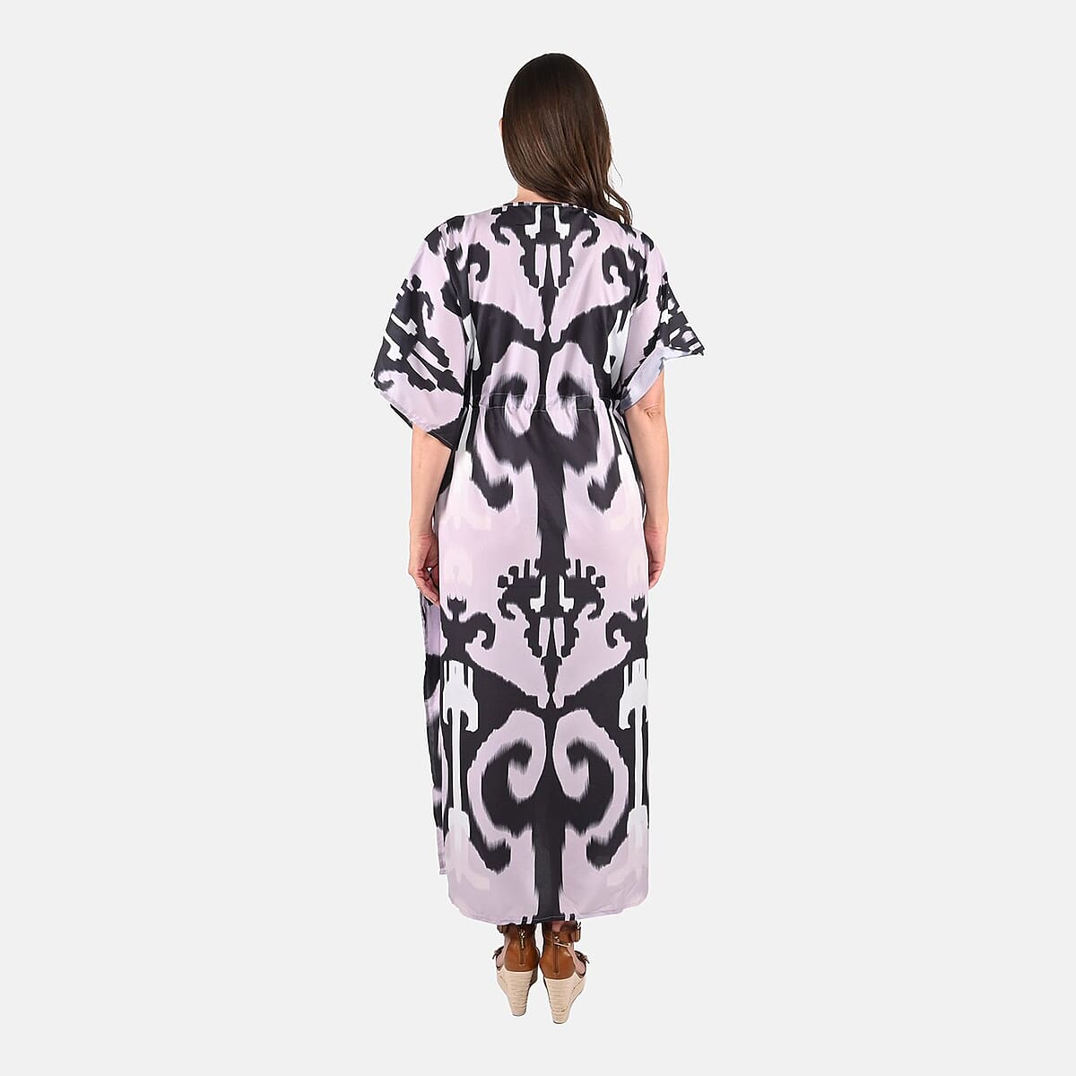 Tamsy Lilac Tie Dye Printed Long Kaftan With Pocket One Size - One Size Fits Most image number 1