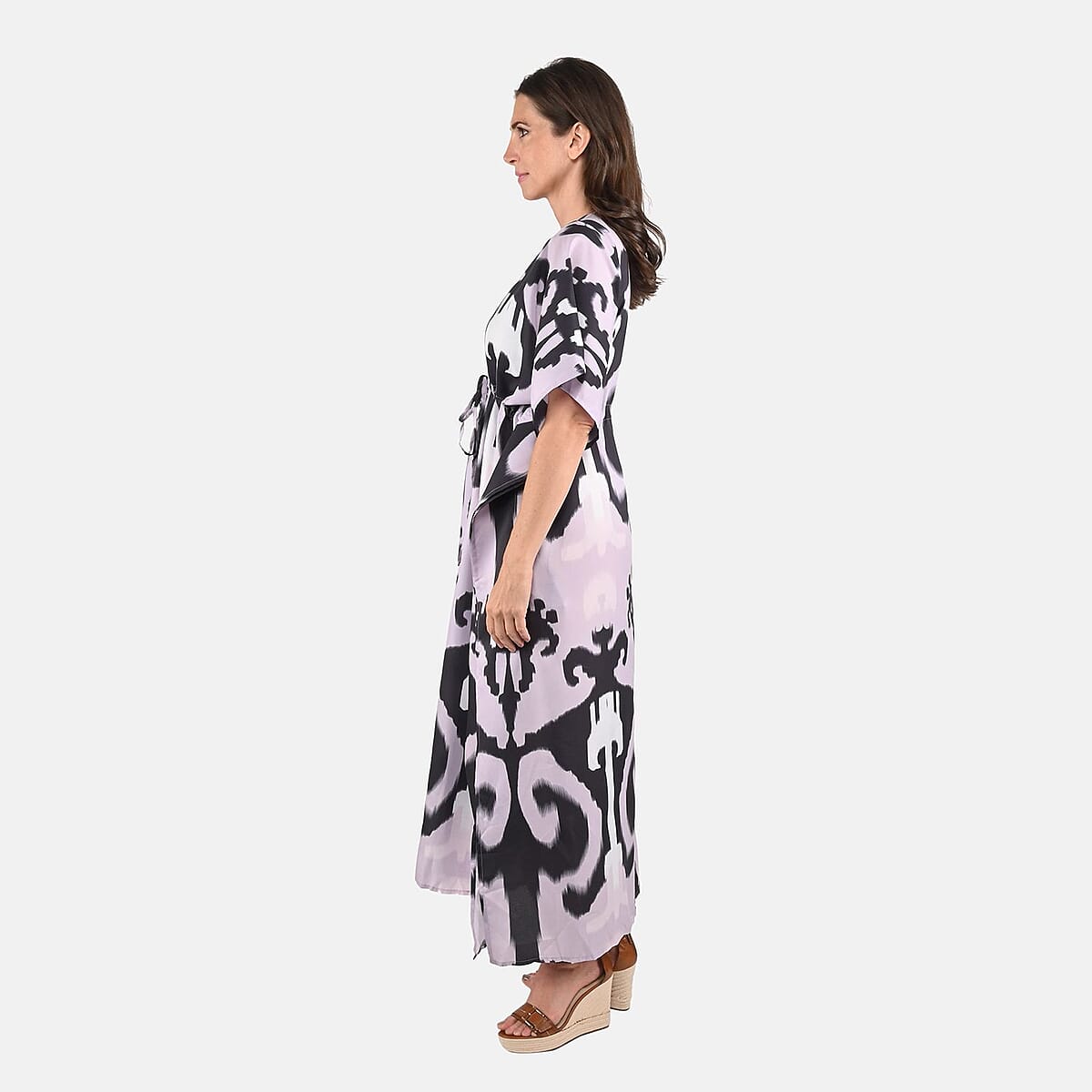 Tamsy Lilac Tie Dye Printed Long Kaftan With Pocket One Size - One Size Fits Most image number 2