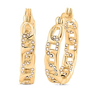 Austrian Crystal Hoop Earrings in ION Plated YG Stainless Steel , Tarnish-Free, Waterproof, Sweat Proof Jewelry