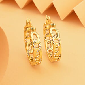 Austrian Crystal Hoop Earrings in ION Plated YG Stainless Steel , Tarnish-Free, Waterproof, Sweat Proof Jewelry