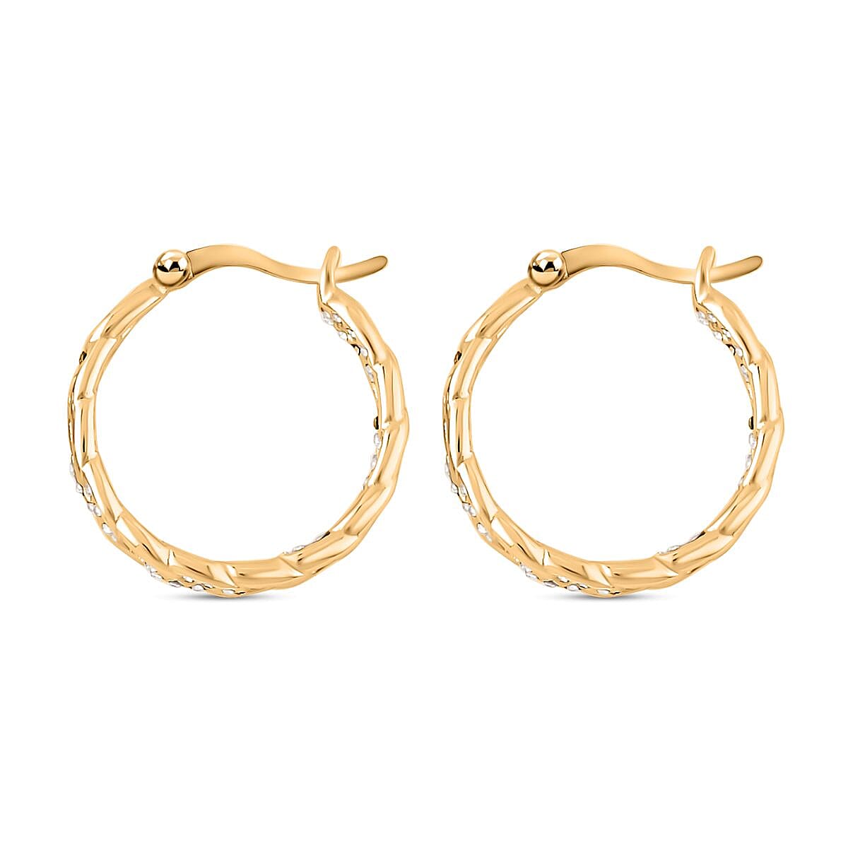 Austrian Crystal Hoop Earrings in ION Plated YG Stainless Steel , Tarnish-Free, Waterproof, Sweat Proof Jewelry image number 3