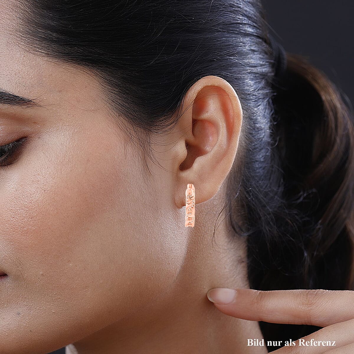 Austrian Crystal Hoop Earrings in ION Plated RG Stainless Steel , Tarnish-Free, Waterproof, Sweat Proof Jewelry image number 2