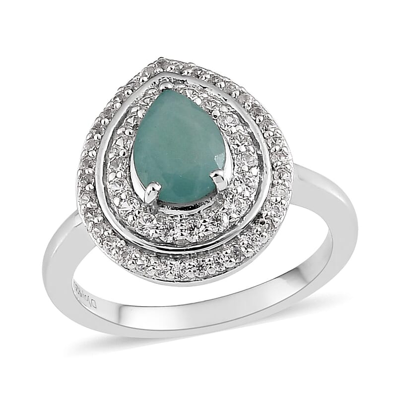 Premium Grandidierite and White Zircon Double Halo Ring in Platinum Over Sterling Silver (Size 10.0) 2.15 ctw