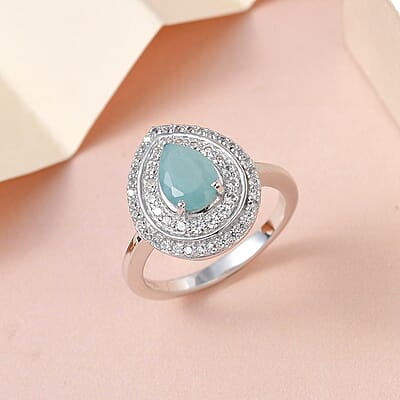 Premium Grandidierite and White Zircon Double Halo Ring in Platinum Over Sterling Silver (Size 10.0) 2.15 ctw