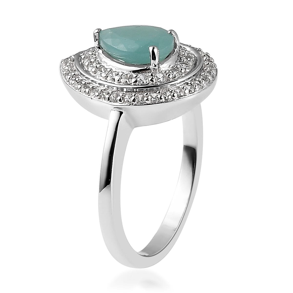 Premium Grandidierite, Natural White Zircon Halo Ring in Platinum Over Sterling Silver (Size 10.0) 2.25 ctw image number 3