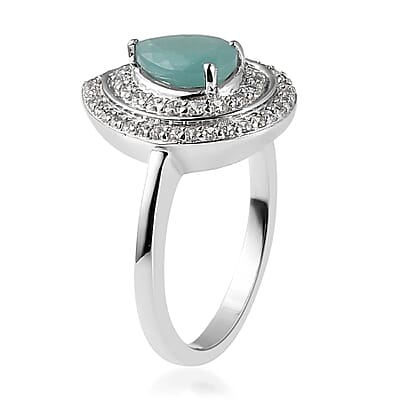 Premium Grandidierite and White Zircon Double Halo Ring in Platinum Over Sterling Silver (Size 10.0) 2.15 ctw
