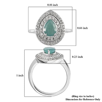 Premium Grandidierite and White Zircon Double Halo Ring in Platinum Over Sterling Silver (Size 10.0) 2.15 ctw