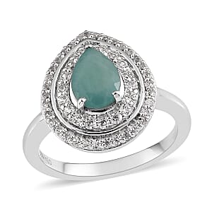 Premium Grandidierite and White Zircon Double Halo Ring in Platinum Over Sterling Silver (Size 8.0) 2.15 ctw