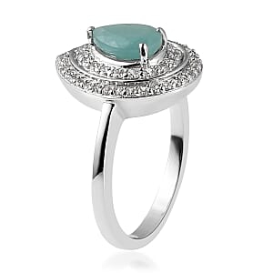 Premium Grandidierite and White Zircon Double Halo Ring in Platinum Over Sterling Silver (Size 8.0) 2.15 ctw