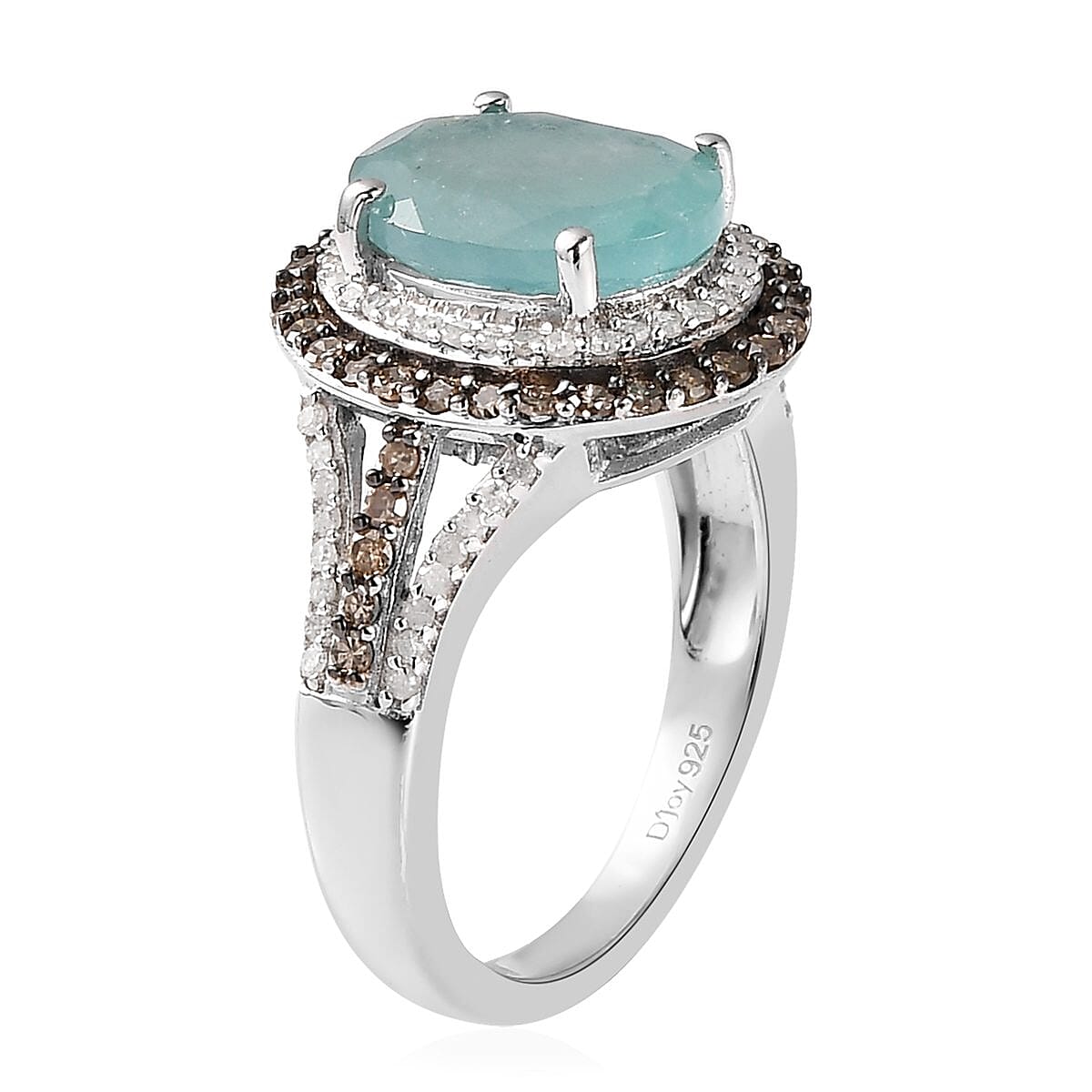 Grandidierite, Natural Champagne and White Diamond (0.70 cts) Double Halo Ring in Platinum Over Sterling Silver (Size 10.0) 4.15 ctw image number 3