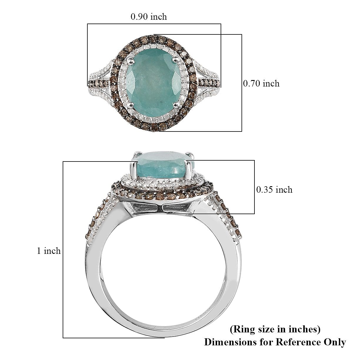 Grandidierite, Natural Champagne and White Diamond (0.70 cts) Double Halo Ring in Platinum Over Sterling Silver (Size 10.0) 4.15 ctw image number 5