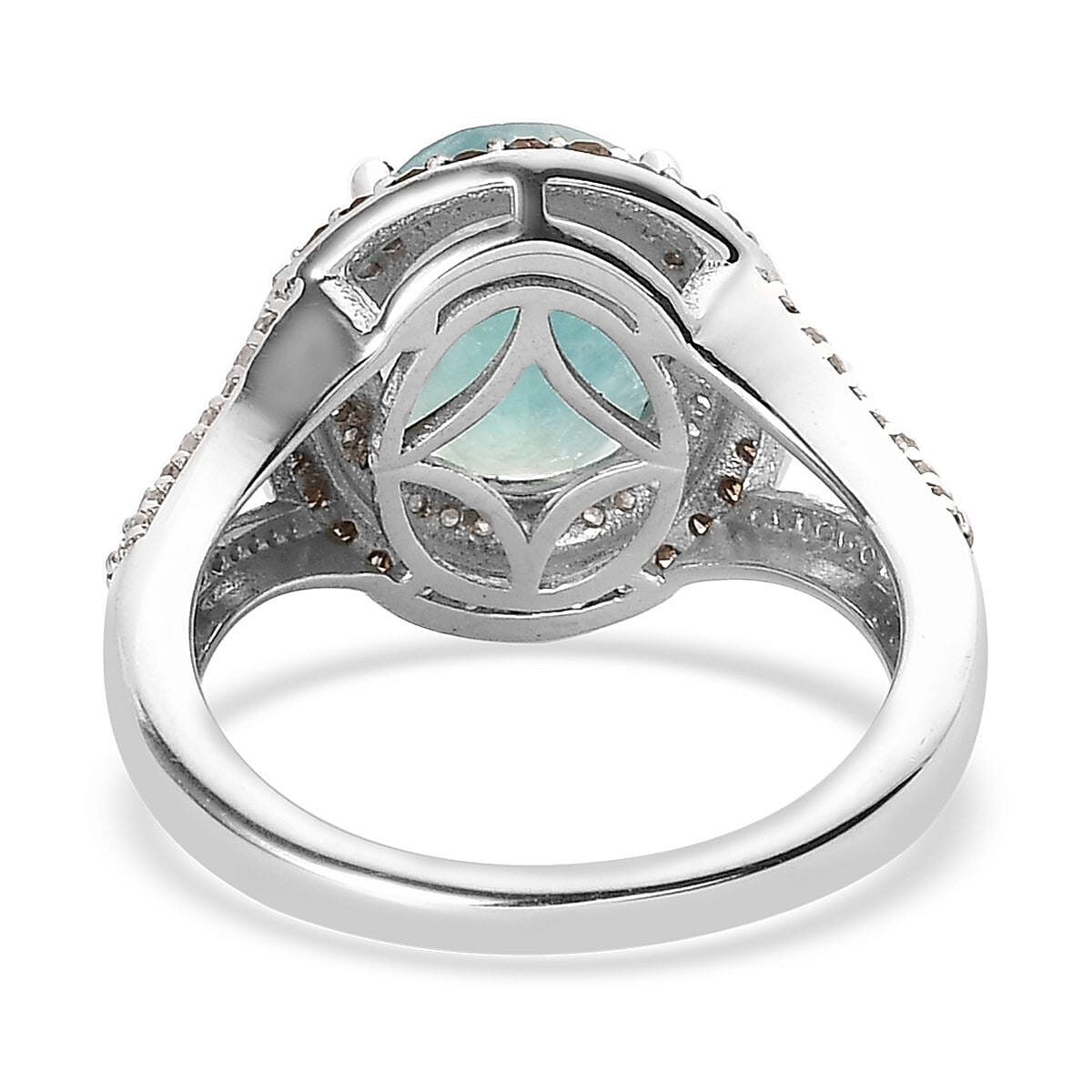 Grandidierite, Natural Champagne and White Diamond Double Halo Ring in Platinum Over Sterling Silver (Size 7.0) 4.15 ctw image number 4