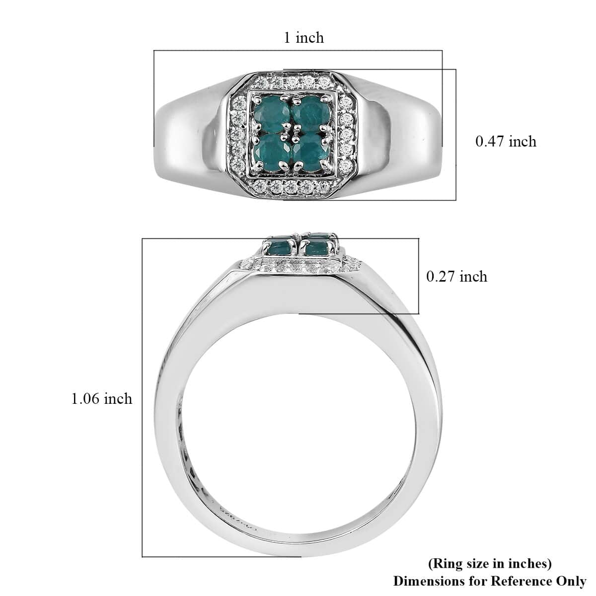 AAA Grandidierite, Natural White Zircon Men's Ring in Platinum Over Sterling Silver (Size 10.0) 0.75 ctw image number 5