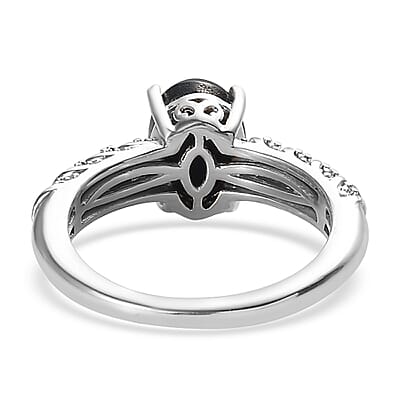 Blue Star Sapphire (DF) and White Zircon Ring in Platinum Over Sterling Silver (Size 10.0) 2.50 ctw