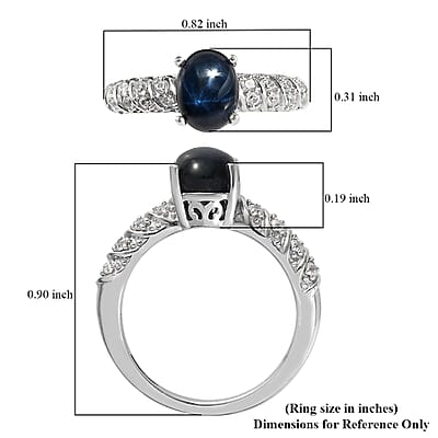Blue Star Sapphire (DF) and White Zircon Ring in Platinum Over Sterling Silver (Size 10.0) 2.50 ctw