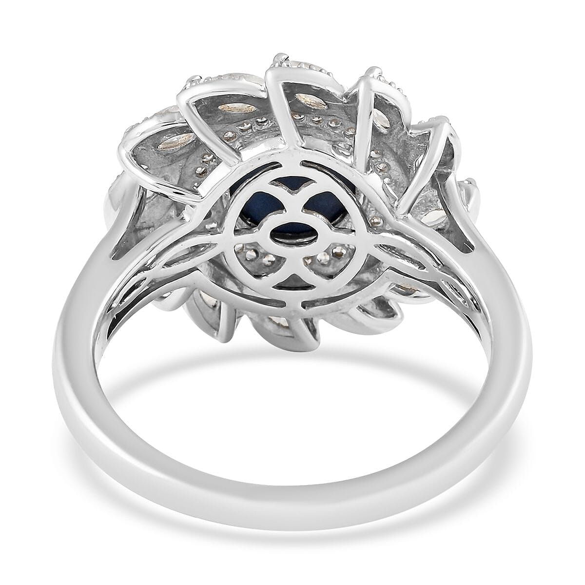 Blue Star Sapphire(DF) and Multi Gemstone Floral Ring in Platinum Over Sterling Silver (Size 10.0) 4.35 ctw