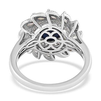 Blue Star Sapphire(DF) and Multi Gemstone Floral Ring in Platinum Over Sterling Silver (Size 10.0) 4.35 ctw