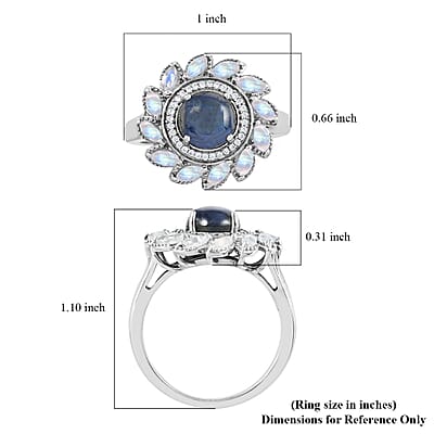Blue Star Sapphire(DF) and Multi Gemstone Floral Ring in Platinum Over Sterling Silver (Size 10.0) 4.35 ctw