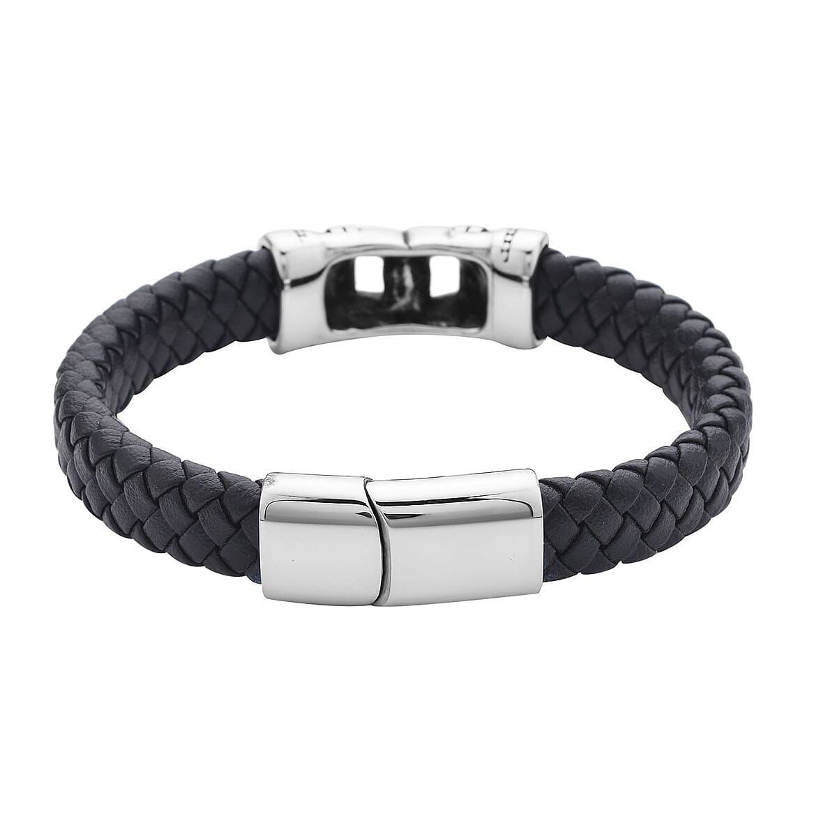 Faux Leather Ancient Pattern Bracelet in Black Oxidized Stainless Steel (8.00 In) image number 3
