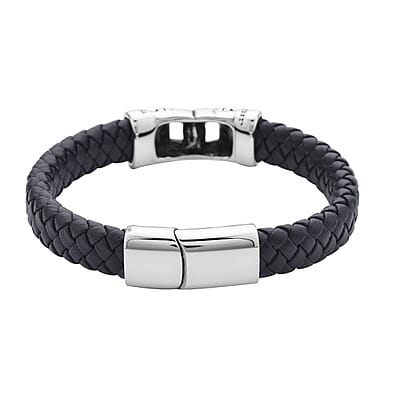 Faux Leather Ancient Pattern Bracelet in Black Oxidized Stainless Steel (8.00 In) , Tarnish-Free, Waterproof, Sweat Proof Jewelry