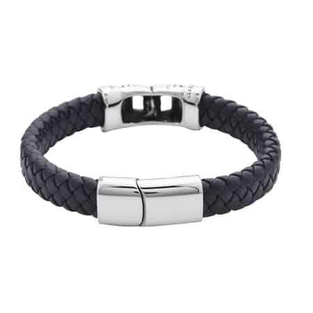 Men's bracelet with black synthetic leather and Stainless Steel.