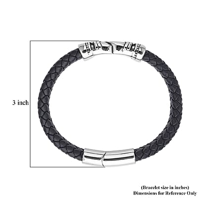 Faux Leather Ancient Pattern Bracelet in Black Oxidized Stainless Steel (8.00 In) , Tarnish-Free, Waterproof, Sweat Proof Jewelry