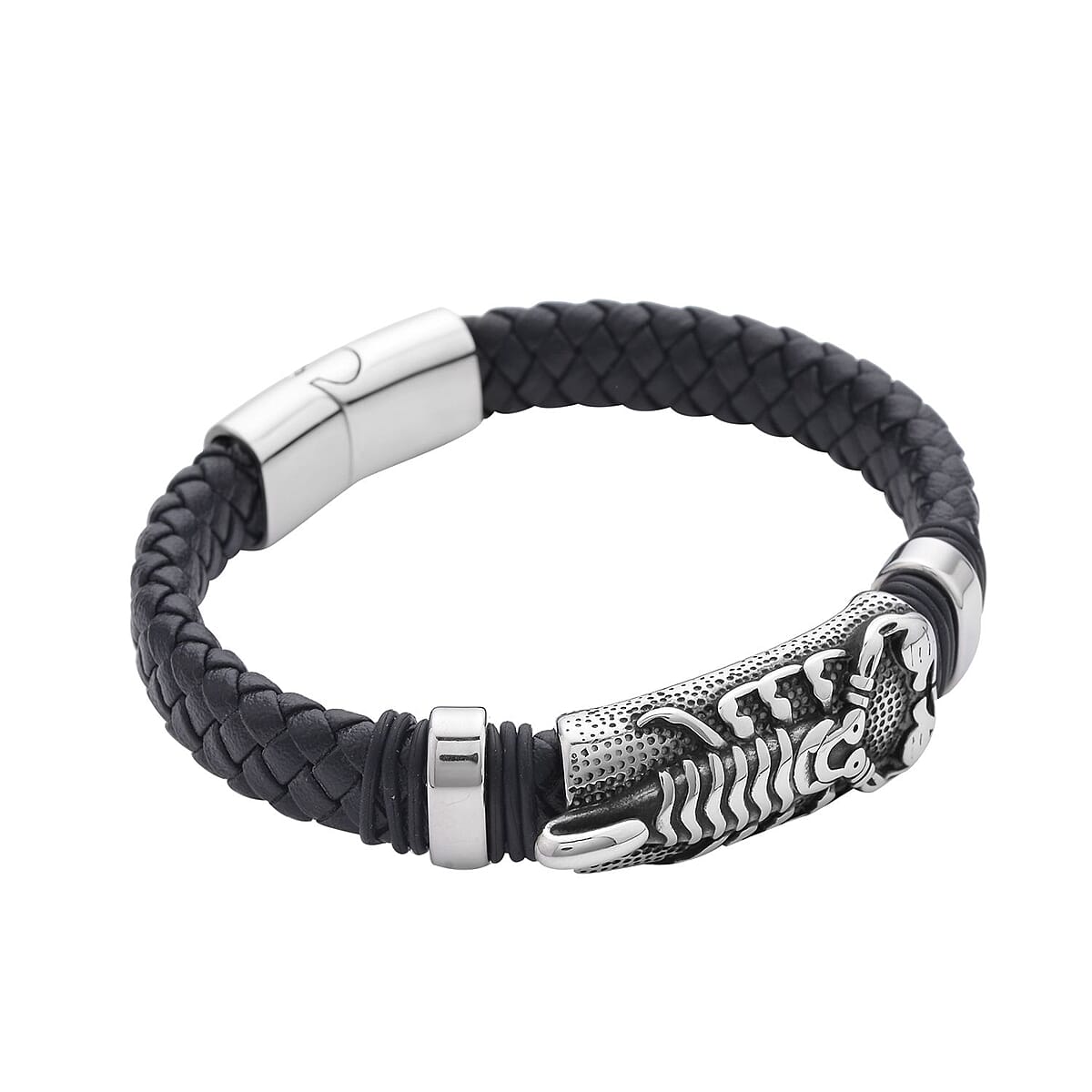 Faux Leather Scorpion Pattern Bracelet in Black Oxidized Stainless Steel (8.00 In) , Tarnish-Free, Waterproof, Sweat Proof Jewelry image number 2