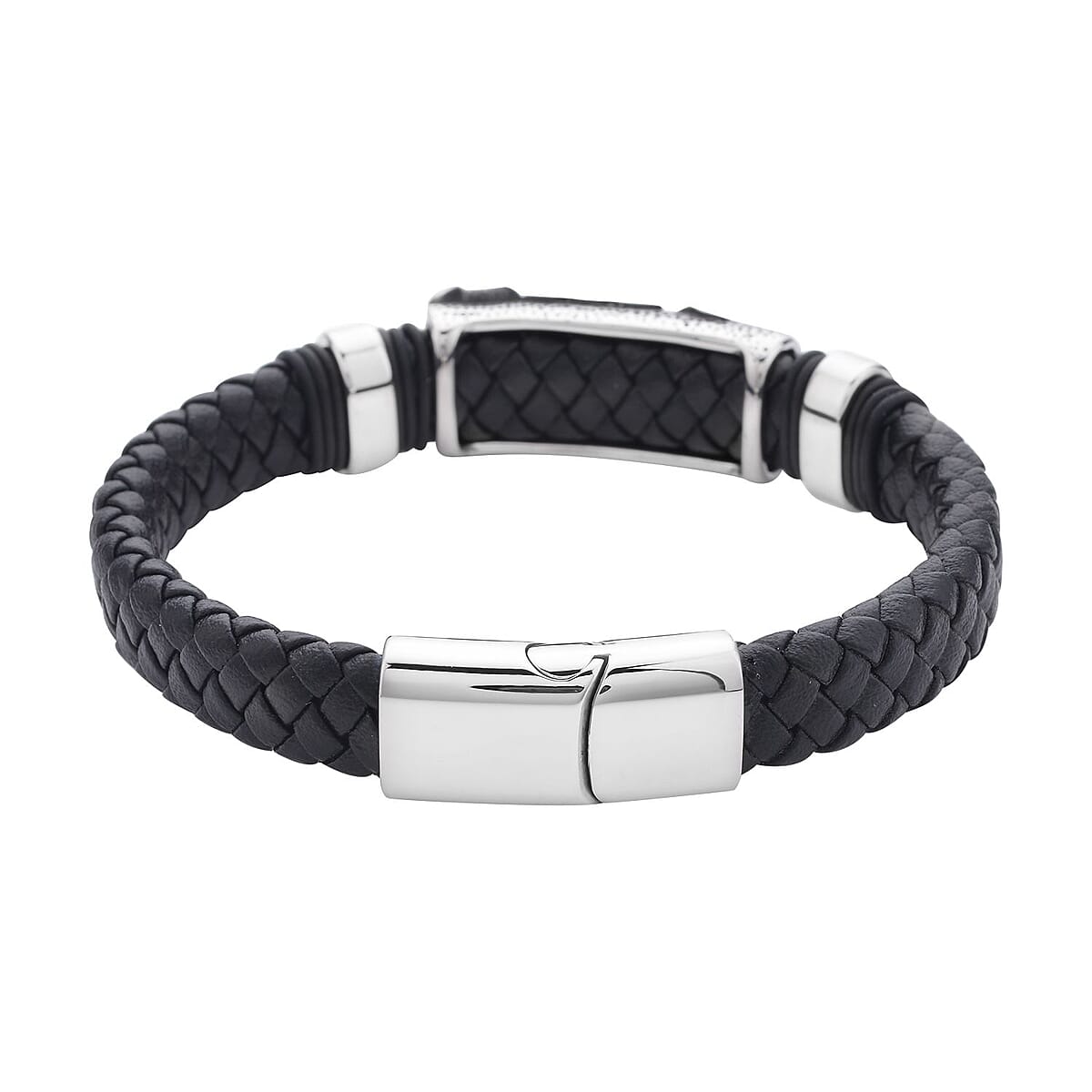 Faux Leather Scorpion Pattern Bracelet in Black Oxidized Stainless Steel (8.00 In) , Tarnish-Free, Waterproof, Sweat Proof Jewelry image number 3
