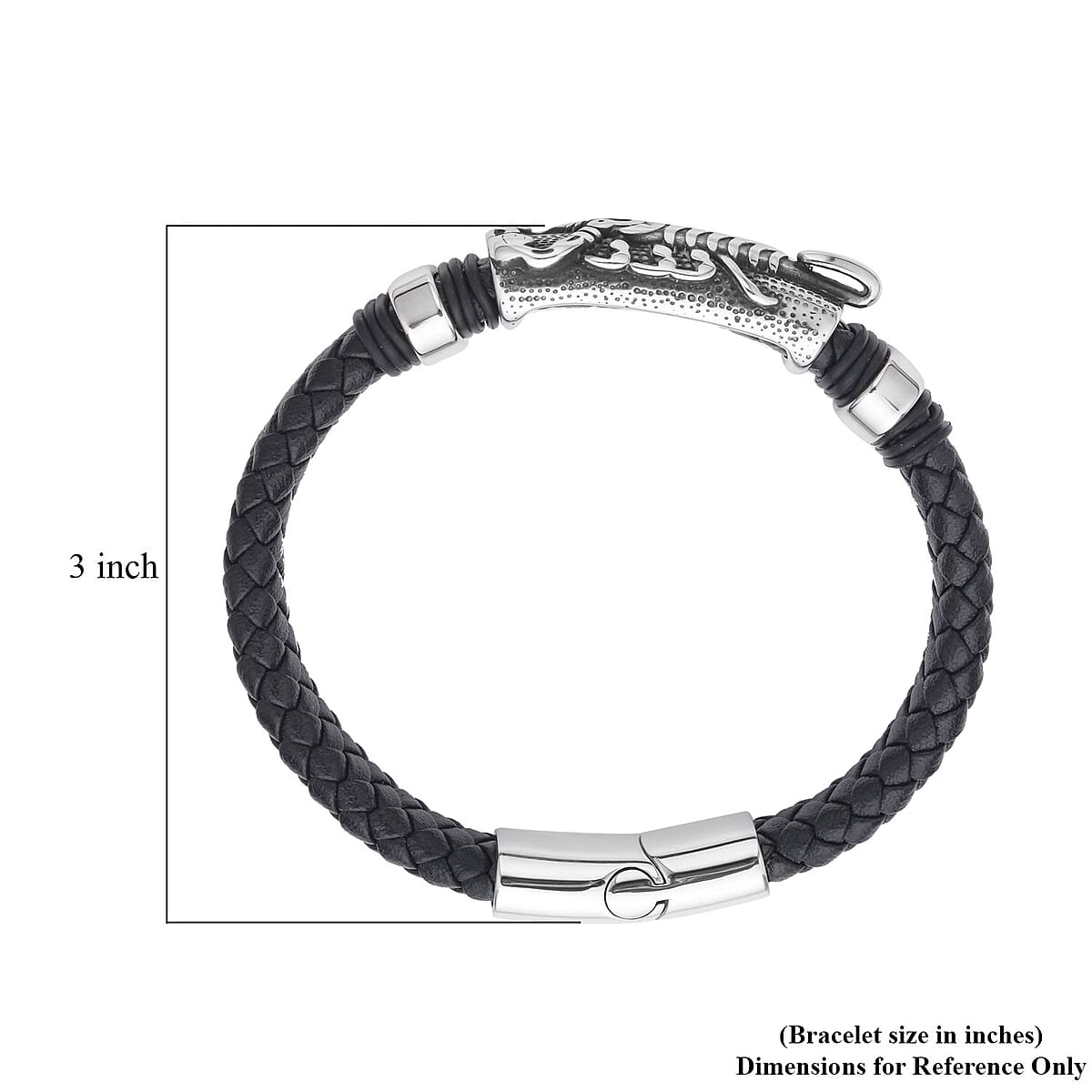 Faux Leather Scorpion Pattern Bracelet in Black Oxidized Stainless Steel (8.00 In) , Tarnish-Free, Waterproof, Sweat Proof Jewelry image number 4