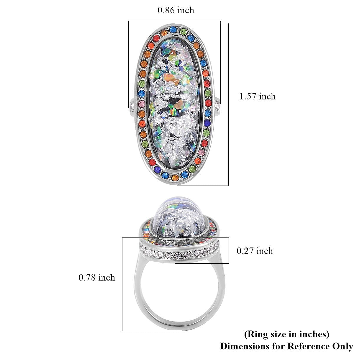 Lab Created Opal, Multi Color Austrian Crystal Ring in Stainless Steel (Size 10.0) 5.00 ctw | Tarnish-Free, Waterproof, Sweat Proof Jewelry