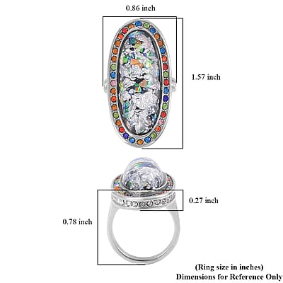 Lab Created Opal, Multi Color Austrian Crystal Ring in Stainless Steel (Size 10.0) 5.00 ctw | Tarnish-Free, Waterproof, Sweat Proof Jewelry