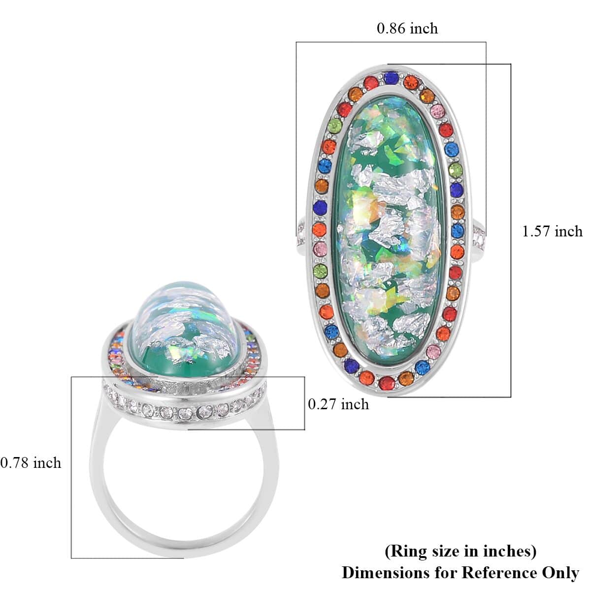 Lab Created Opal, Multi Color Austrian Crystal Ring in Stainless Steel (Size 6.0) 5.00 ctw | Tarnish-Free, Waterproof, Sweat Proof Jewelry image number 5