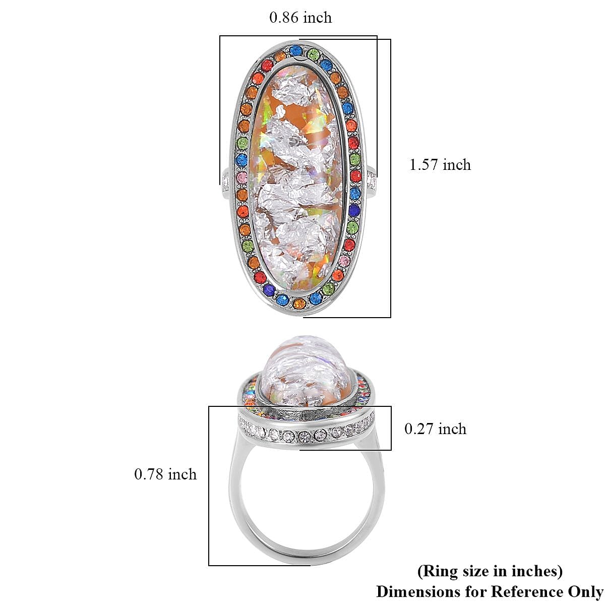 Lab Created Opal, Multi Color Austrian Crystal Ring in Stainless Steel (Size 9.0) 5.00 ctw | Tarnish-Free, Waterproof, Sweat Proof Jewelry image number 5