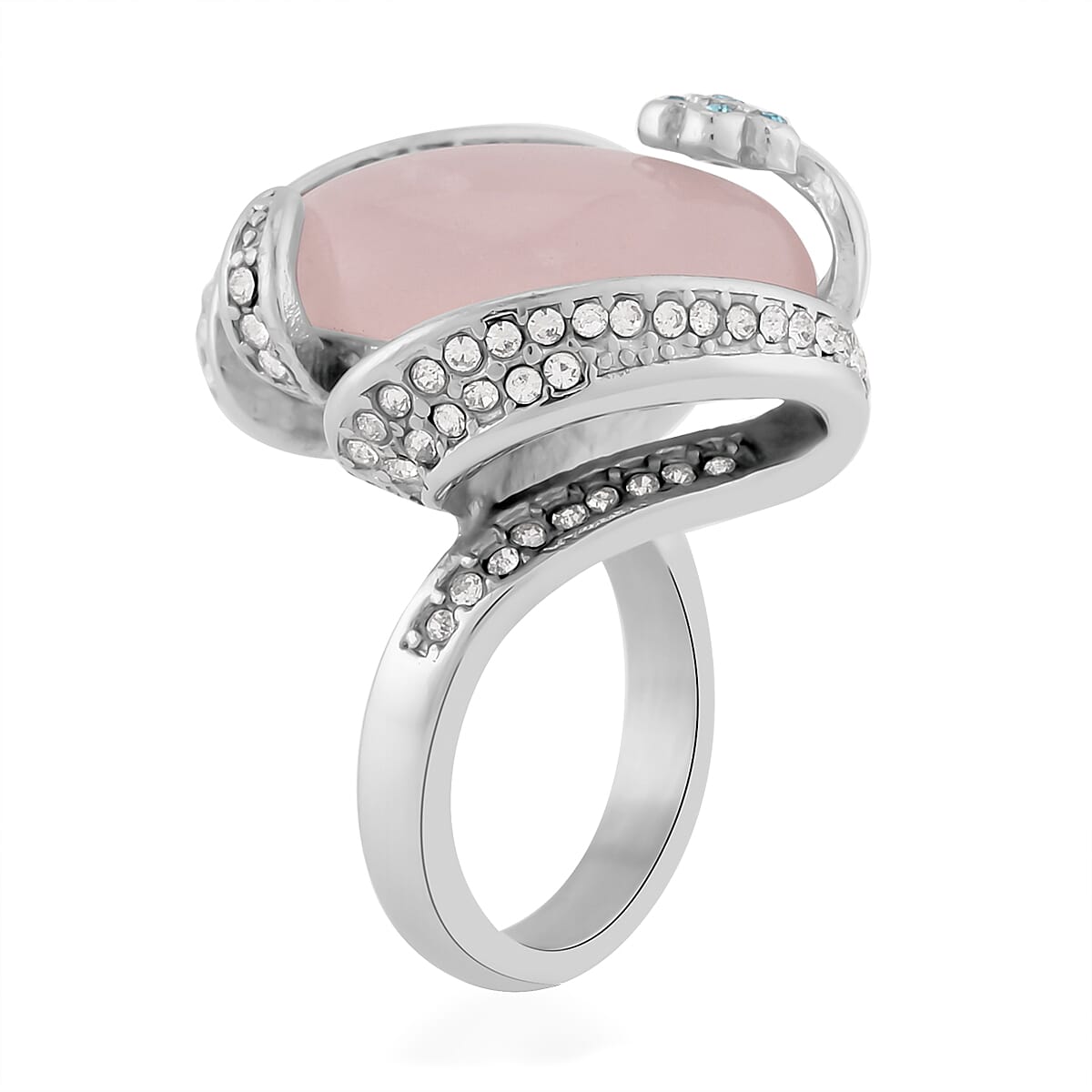 Galilea Rose Quartz, Blue and White Austrian Crystal Ring in Stainless Steel 15.00 ctw image number 3