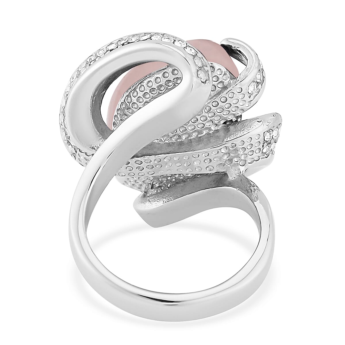 Galilea Rose Quartz, Blue and White Austrian Crystal Ring in Stainless Steel 15.00 ctw image number 4