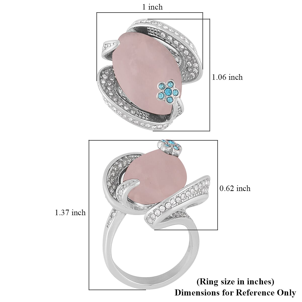 Galilea Rose Quartz, Blue and White Austrian Crystal Ring in Stainless Steel 15.00 ctw image number 5