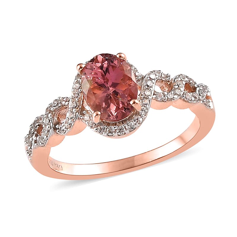 Morro Redondo Pink Tourmaline and White Zircon Ring in Vermeil Rose Gold Over Sterling Silver (Size 10.0) 1.60 ctw