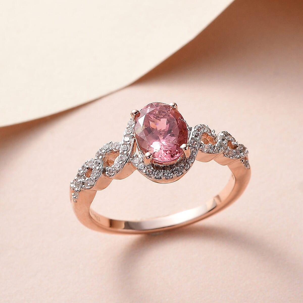 Morro Redondo Pink Tourmaline and Natural White Zircon Ring in Vermeil Rose Gold Over Sterling Silver (Size 10.0) 1.60 ctw image number 1
