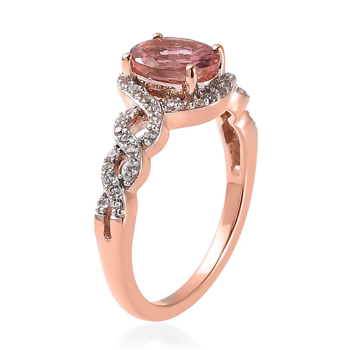 Morro Redondo Pink Tourmaline and Natural White Zircon Ring in Vermeil Rose Gold Over Sterling Silver (Size 10.0) 1.60 ctw image number 3