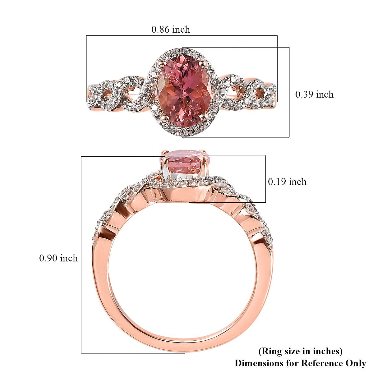 Morro Redondo Pink Tourmaline and White Zircon Ring in Vermeil Rose Gold Over Sterling Silver (Size 10.0) 1.60 ctw
