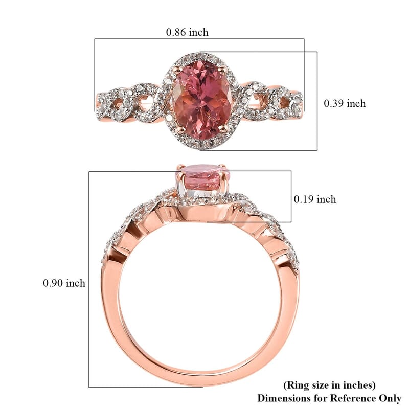 Morro Redondo Pink Tourmaline and White Zircon Ring in Vermeil Rose Gold Over Sterling Silver (Size 10.0) 1.60 ctw