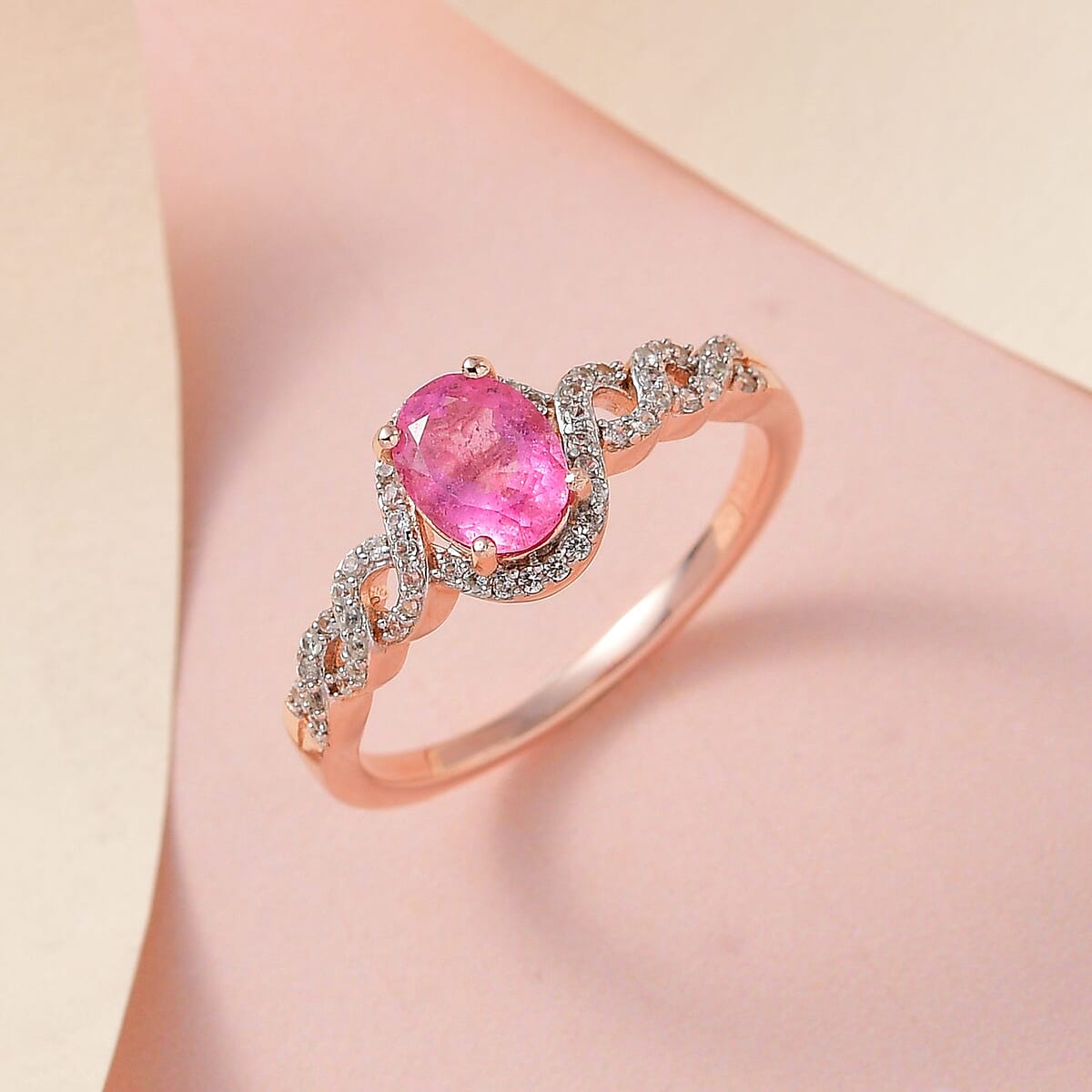 Morro Redondo Pink Tourmaline and White Zircon Ring in Vermeil Rose Gold Over Sterling Silver (Size 11.0) 1.60 ctw image number 1