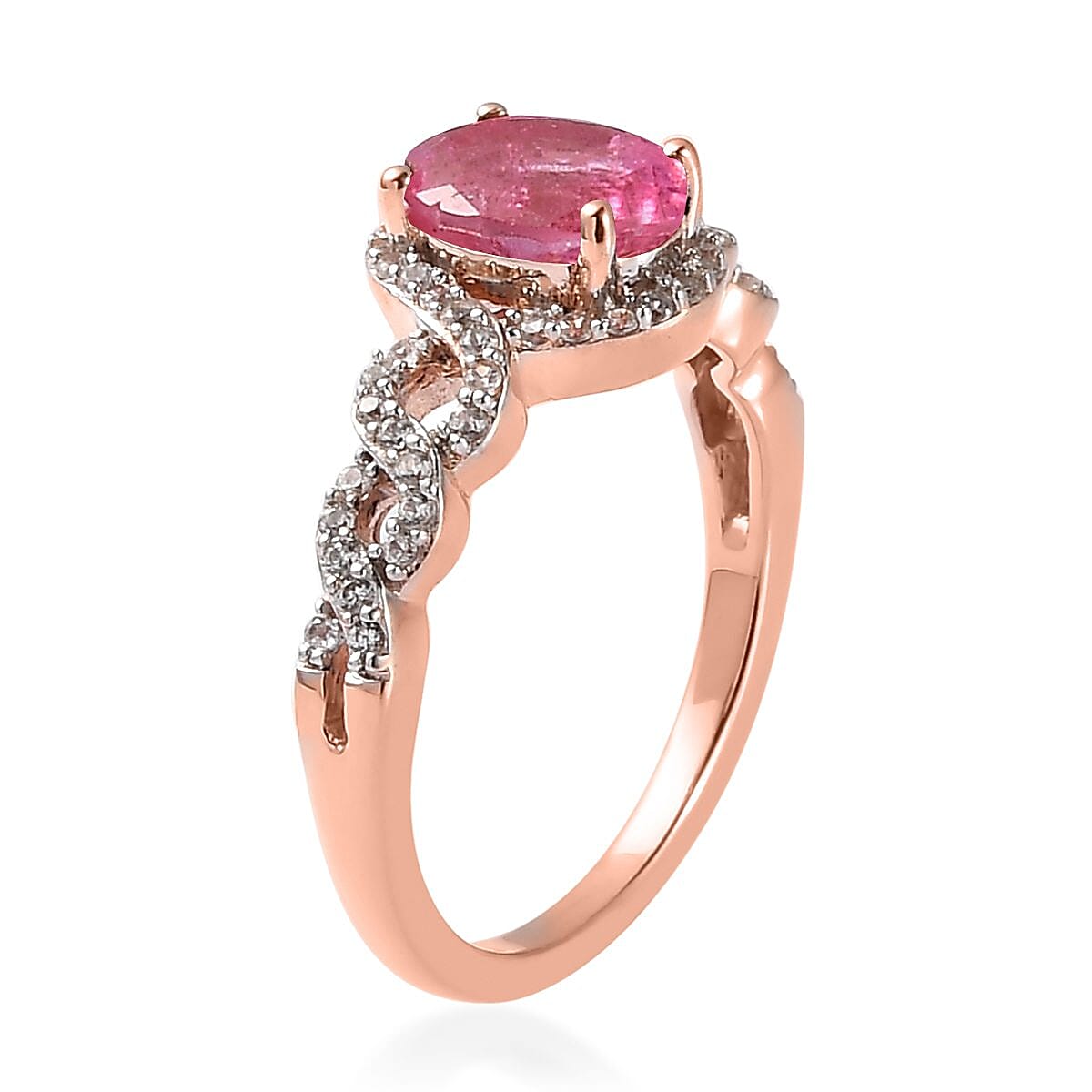 Morro Redondo Pink Tourmaline and White Zircon Ring in Vermeil Rose Gold Over Sterling Silver (Size 11.0) 1.60 ctw image number 3