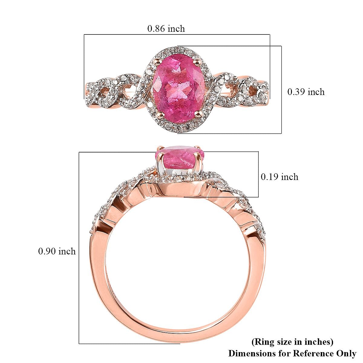 Morro Redondo Pink Tourmaline and White Zircon Ring in Vermeil Rose Gold Over Sterling Silver (Size 11.0) 1.60 ctw image number 5